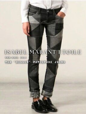 ISABEL MARANT ETOILE Pre-Fall 2014 DILLON PATCHWORK Black Grey Skinny Fit Jeans